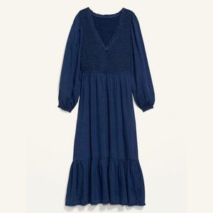 NWT Old Navy Long Sleeve Fit Flare Smocked Midi Dress Medium